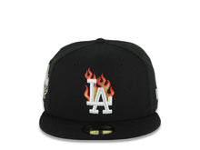Load image into Gallery viewer, Los Angeles Dodgers New Era MLB 59FIFTY 5950 Fitted Cap Hat Black Crown/Visor White With Flame Logo 40th Anniversary Side Patch
