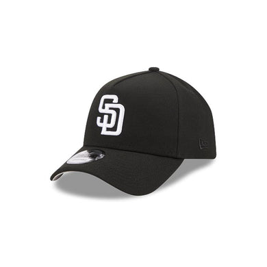 San Diego Padres New Era MLB 9FORTY 940 Adjustable A-Frame Cap Hat Black Crown/Visor White Logo Gray UV