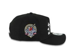 Load image into Gallery viewer, San Diego Padres New Era MLB 9FORTY 940 Adjustable A-Frame Cap Hat Black Crown/Visor White Text/Script Logo 40th Anniversary Side Patch

