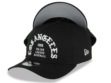 Los Angeles Dodgers New Era MLB 9FORTY 940 Adjustable A-Frame Cap Hat Black Crown/Visor White Script/Text Logo Gray UV