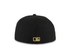 Load image into Gallery viewer, San Diego Padres New Era MLB 59FIFTY 5950 Fitted Cap Hat Black Crown/Visor Metallic Gold 1969 Major League Basell Logo Gray UV
