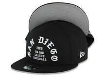 Load image into Gallery viewer, San Diego Padres New Era MLB 9FIFTY 950 Snapback 1969 Cap Hat Black Crown/Visor White Text/Script Logo Gray UV

