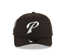 Load image into Gallery viewer, San Diego Padres New Era MLB 9FORTY 940 Adjustable A-Frame Cap Hat Dark Brown Crown/Visor White Script P Logo 40th Anniversary Side Patch Gray UV
