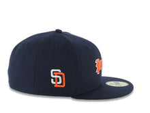 Load image into Gallery viewer, San Diego Padres New Era MLB 59FIFTY 5950 Fitted Cap Hat Navy Blue Crown/Visor Orange/White Script/Text Logo SD Side Logo Green UV
