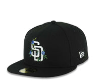 Load image into Gallery viewer, San Diego Padres New Era MLB 59FIFTY 5950 Fitted Cap Hat Black Crown/Visor White Logo With Rose 1998 World Series Side Patch Gray UV
