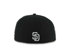 Load image into Gallery viewer, San Diego Padres New Era MLB 59FIFTY 5950 Fitted Cap Hat Black Crown/Visor White Logo With Rose 1998 World Series Side Patch Gray UV
