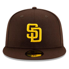Load image into Gallery viewer, (Youth/Adult) San Diego Padres New Era MLB 59FIFTY 5950 Fitted Cap Hat Dark Brown Crown/Visor Team Color Logo 2025 Post Season Postseason Side Patch
