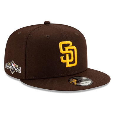 San Diego Padres New Era MLB 9FIFTY 950 Snapback Cap Hat Dark Brown Crown/Visor Team Color Logo 2025 Post Season Postseason Side Patch