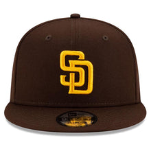 Load image into Gallery viewer, San Diego Padres New Era MLB 9FIFTY 950 Snapback Cap Hat Dark Brown Crown/Visor Team Color Logo 2025 Post Season Postseason Side Patch

