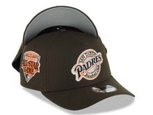 Load image into Gallery viewer, San Diego Padres New Era MLB 9FORTY 940 Adjustable A-Frame Hat Brown Crown/Visor Black/Orange Baseball Club Logo 1992 All-Star Game Side Patch Gray UV
