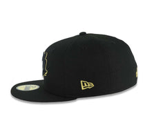 Load image into Gallery viewer, Charros de Jalisco New Era LMP 59FIFTY 5950 Fitted Cap Hat Black Crown/Visor Black/Metallic Gold Logo Mexico Flag Side Patch Gray UV
