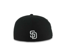 Load image into Gallery viewer, San Diego Padres New Era MLB 59FIFTY 5950 Fitted Cap Hat Black Crown/Visor White/Yellow Logo With Flower 1998 World Series Side Patch Gray UV
