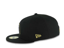 Load image into Gallery viewer, San Diego Padres New Era MLB 59FIFTY 5950 Fitted Cap Hat Black Crown/Visor Black/Metallic Gold Logo Mexico Eagle Side Patch Gray UV
