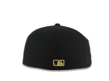 Load image into Gallery viewer, San Diego Padres New Era MLB 59FIFTY 5950 Fitted Cap Hat Black Crown/Visor Black/Metallic Gold Logo Mexico Eagle Side Patch Gray UV
