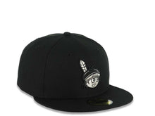 Load image into Gallery viewer, Yaquis de obregon New Era 59FIFTY 5950 Fitted Cap Hat Black Crown/Visor Black/Metallic Silver Head Logo Gray UV
