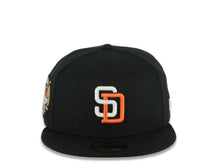 Load image into Gallery viewer, San Diego Padres New Era MLB 59FIFTY 5950 Fitted Cap Hat Black Crown/Visor White/Orange Logo 40th Anniversary Side Patch Gray UV
