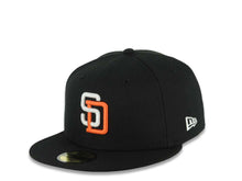 Load image into Gallery viewer, San Diego Padres New Era MLB 59FIFTY 5950 Fitted Cap Hat Black Crown/Visor White/Orange Logo 40th Anniversary Side Patch Gray UV
