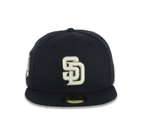 Load image into Gallery viewer, San Diego Padres New Era MLB 59FIFTY 5950 Fitted Cap Hat Navy Blue Crown/Visor White/Metallic Gold Logo 40th Anniversary Side Patch Gray UV
