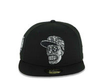 Load image into Gallery viewer, San Diego Padres New Era MLB 59FIFTY 5950 Fitted Cap Hat Black Crown/Visor Black/White Skull Logo 40th Anniversary Side Patch Gray UV
