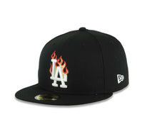 Load image into Gallery viewer, Los Angeles Dodgers New Era MLB 59FIFTY 5950 Fitted Cap Hat Black Crown/Visor White Logo With Metallic Gold Flame LA Side Patch Gray UV
