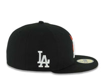 Load image into Gallery viewer, Los Angeles Dodgers New Era MLB 59FIFTY 5950 Fitted Cap Hat Black Crown/Visor White Logo With Metallic Gold Flame LA Side Patch Gray UV
