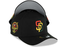 Load image into Gallery viewer, (Rasta Color) San Diego Padres New Era MLB 9FORTY 940 Adjustable Cap Hat Black Crown/Visor Red/Yellow/Green Logo 40th Anniversary Side Patch Gray UV
