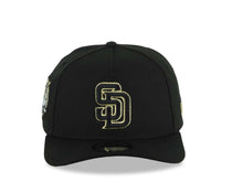 Load image into Gallery viewer, San Diego Padres New Era MLB 9FORTY 940 Adjustable A-Frame Cap Hat Black Crown/Visor Black/Metallic Gold Logo 40th Anniversary Side Patch Gray UV
