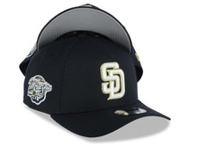 Load image into Gallery viewer, San Diego Padres New Era MLB 9FORTY 940 Adjustable A-Frame Cap Hat Navy Blue Crown/Visor Glow White/Metallic Gold Logo 1998 World Series Side Patch Gray UV
