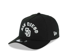 Load image into Gallery viewer, San Diego Padres New Era MLB 9FORTY 940 Adjustable A-Frame Cap Hat Black Crown/Visor White With Text/Script Logo 25th Anniversary Side Patch Gray UV
