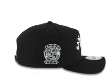 Load image into Gallery viewer, San Diego Padres New Era MLB 9FORTY 940 Adjustable A-Frame Cap Hat Black Crown/Visor White With Text/Script Logo 25th Anniversary Side Patch Gray UV
