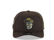 Load image into Gallery viewer, San Diego Padres New Era MLB 9FORTY 940 Adjustable A-Frame Cap Hat Dark Brown Crown/Visor Team Color Skull Logo 40th Anniversary Side Patch Yellow UV
