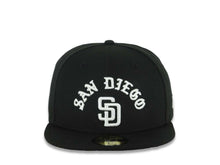 Load image into Gallery viewer, San Diego Padres New Era MLB 59FIFTY 5950 Fitted Cap Hat Black Crown/Visor White Script/Text Logo Gray UV
