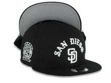 Load image into Gallery viewer, San Diego Padres New Era MLB 9FIFTY 950 Snapback Cap Hat Black Crown/Visor White Logo 25th Anniversary Side Patch Gray UV
