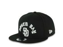 Load image into Gallery viewer, San Diego Padres New Era MLB 9FIFTY 950 Snapback Cap Hat Black Crown/Visor White South Bay Text/Script Logo 40th Anniversary Side Patch Gray UV
