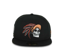 Load image into Gallery viewer, Mexico New Era 59FIFTY 5950 Fitted Cap Hat Black Crown/Visor White/Metallic Bronze/Red Skull Logo Aztec Crest Side Patch Gray UV
