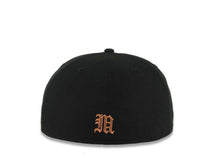 Load image into Gallery viewer, Mexico New Era 59FIFTY 5950 Fitted Cap Hat Black Crown/Visor White/Metallic Bronze/Red Skull Logo Aztec Crest Side Patch Gray UV
