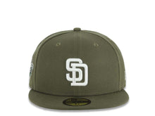 Load image into Gallery viewer, San Diego Padres New Era MLB 59FIFTY 5950 Fitted Cap Hat Olive Green Crown/Visor White Logo 1998 World Series Side Patch Gray UV
