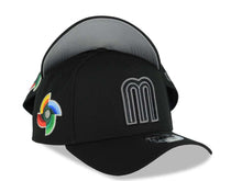 Load image into Gallery viewer, Mexico New Era WBC World Baseball Classic 9FORTY 940 Adjustable A-Frame Cap Hat Black Crown/Visor Black/Dark Gray Logo WBC Side Patch Gray UV
