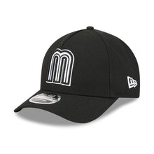 Load image into Gallery viewer, Mexico New Era WBC World Baseball Classic 9FORTY 940 Adjustable A-Frame M-Crown Cap Hat Black Crown/Visor Black/White Logo Mexico Flag Side Patch
