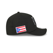 Load image into Gallery viewer, Puerto Rico New Era WBC World Baseball Classic 9FORTY 940 Adjustable A-Frame M-Crown Cap Hat Black Crown/Visor Black/White Logo Puerto Rico Flag Side Patch
