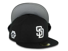 Load image into Gallery viewer, San Diego Padres New Era MLB 59FIFTY 5950 Fitted Cap Hat Black Crown/Visor White Logo South Bay Pier Side Patch Gray UV
