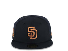 Load image into Gallery viewer, San Diego Padres New Era MLB 59FIFTY 5950 Fitted Cap Hat Navy Blue Crown/Visor Light Brown Logo 1984 World Series Side Patch
