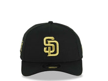 Load image into Gallery viewer, San Diego Padres New Era MLB 9FORTY 940 Adjustable A-Frame Cap Hat Black Crown/Visor Metallic Gold Logo Petcopark Stadium Side Patch Gray UV
