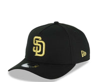 Load image into Gallery viewer, San Diego Padres New Era MLB 9FORTY 940 Adjustable A-Frame Cap Hat Black Crown/Visor Metallic Gold Logo Petcopark Stadium Side Patch Gray UV
