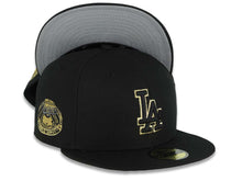 Load image into Gallery viewer, Los Angeles Dodgers New Era MLB 59FIFTY 5950 Fitted Cap Hat Black Crown/Visor Black/Metallic Gold Logo 1963 World Series Side Patch

