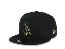 Load image into Gallery viewer, Los Angeles Dodgers New Era MLB 59FIFTY 5950 Fitted Cap Hat Black Crown/Visor Black/Metallic Gold Logo 1963 World Series Side Patch

