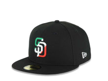 Load image into Gallery viewer, San Diego Padres New Era MLB 59FIFTY 5950 Fitted Cap Hat Black Crown/Visor Green/White/Red Logo Aztec Calendar Side Patch Gray UV

