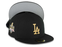 Load image into Gallery viewer, Los Angeles Dodgers New Era MLB 59FIFTY 5950 Fitted Cap Hat Black Crown/Visor Metallic Gold Logo 2025 World Series Champions Gray UV
