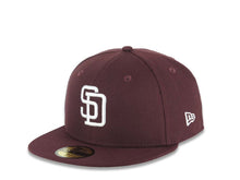 Load image into Gallery viewer, San Diego Padres New Era MLB 59FIFTY 5950 Fitted Cap Hat Maroon Crown/Visor White Flat Stitch Logo 10Years Petcopark Side Patch Gray UV
