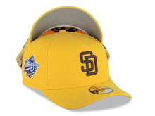 Load image into Gallery viewer, San Diego Padres New Era MLB 9FORTY 940 Adjustable A-Frame Cap Hat Yellow Crown/Visor Dark Brown Logo 1998 World Series Side Patch
